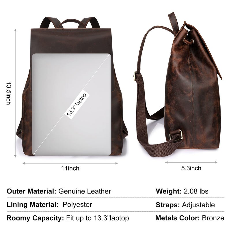 S-ZONE Women Genuine Leather Backpack Purses Fashion Rucksack Travel Daypack with Luggage Sleeve - Image 5